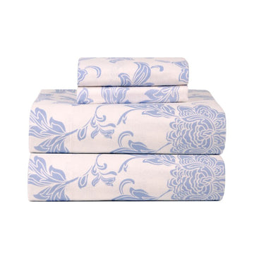 Rascot Blue Floral 100% Cotton Flannel Sheet Set
